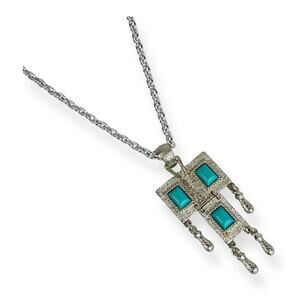 Sarah Coventry Pendant Necklace Folklore Faux Turquoise Silver Tone Dangle Vtg